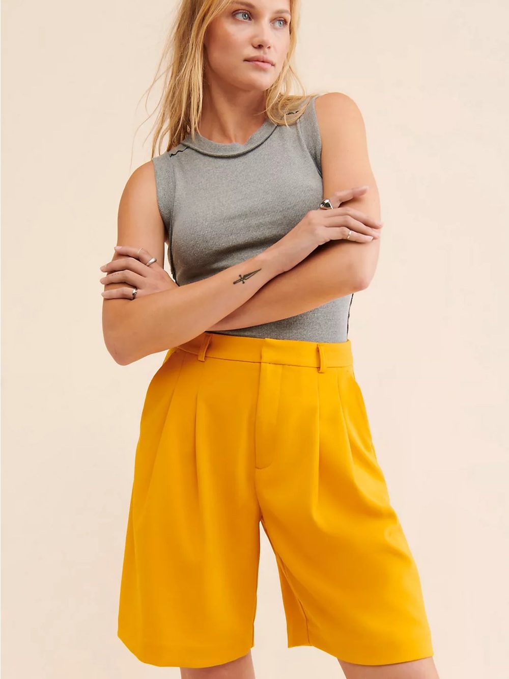 Anthropologie Maeve Avery High-Waist Pleated Marigold Yellow Shorts Size 12